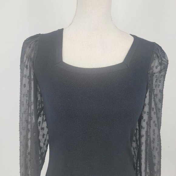 Catherine Malandrino Black Sheer Polka Dot Sleeves Pullover Sweater Blouse Large - Picture 3 of 7